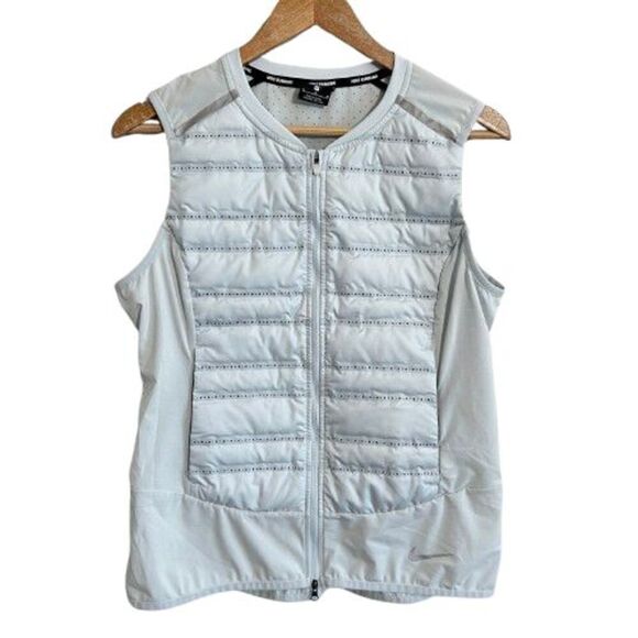 Nike Aeroloft Running Vest Womens M Light Gray Reflective Full Zip 856636-043 - Picture 1 of 9